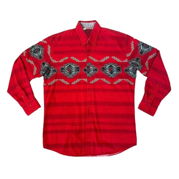 Vtg 80s 90s ROPER Southwestern Cowboy Shirt Aztec Button Down Long Sleeve Top L - Picture 1 of 7